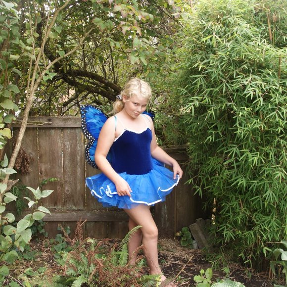 New FAIRY COSTUME Blue Leotard w/Tutu & Wings sz L - Picture 9 of 14